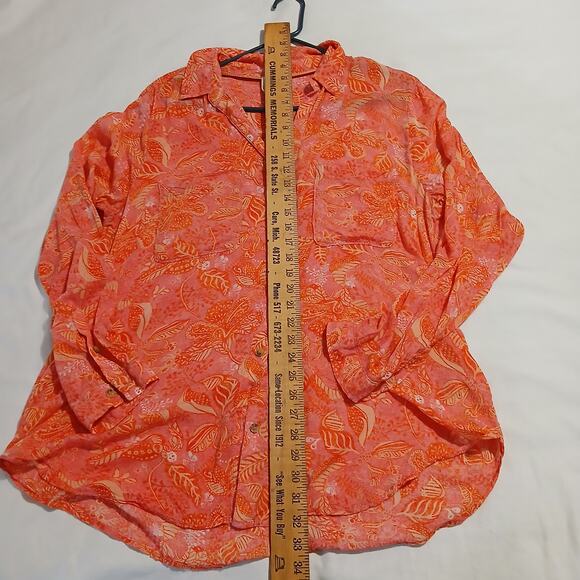 PILCRO Anthropologie Women's Large Tangerine Tropical Button-Up Blouse oversized - Picture 9 of 13